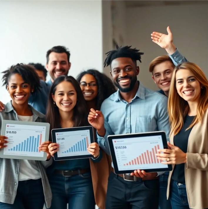 Team celebrating revenue growth